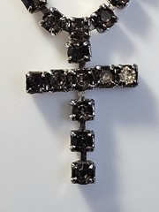 Vintage Black Rhinestone Cross Necklace Tennis Chain Gothic Religious Pendant