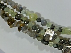 MASSIVE VTG STERLING SILVER RARE 3 STRAND NATURAL PREHNITE AND PYRITE NECKLACE