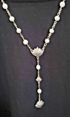 VTG JANICE GIRARDI JGD-LOTUS PEARL Y-Necklace/Rosary Style/Mala .925 Sterling