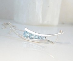 Vintage Sterling Silver 925 Natural Heated Blue Topaz Channel Set Necklace 18″