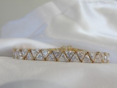 Vintage Sterling Silver 925 Gold Over Trillion Cut CZ Tennis Bracelet 7″
