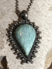 18. Sterling 925 Greenish Turquoise stone Ball link Chain Pendant Necklace 16″