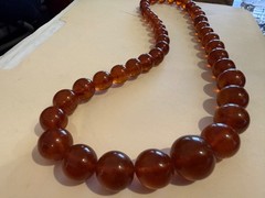 24 Inch long Vintage Graduating large bead Amber Necklace w matching clasp