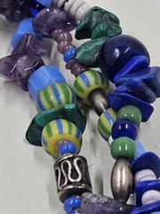 Vintage Mixed Trade Bead Bracelet Cobalt Glass Amethyst Millefiori Heishi Multi