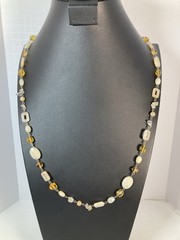 Long 42 inch Artisan Made Necklace Quartz Citrine Stones Gold And Silver Tone