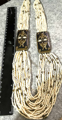 Vintage Necklace Multi Strand cream Seed Bead brass Round Beads 26″ long