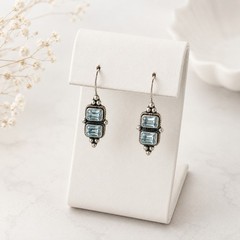 Vintage 925 Sterling Silver Blue Topaz Dangle Earrings French Wire