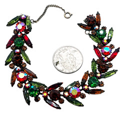 Striking Vintage Colorful Rhinestone Inset Bracelet, Multiple Colors, Gorgeous!