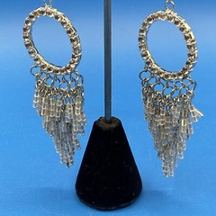 EARRINGS pierced 1970s 1980s Rhinestones beads long flapper fringe Statement