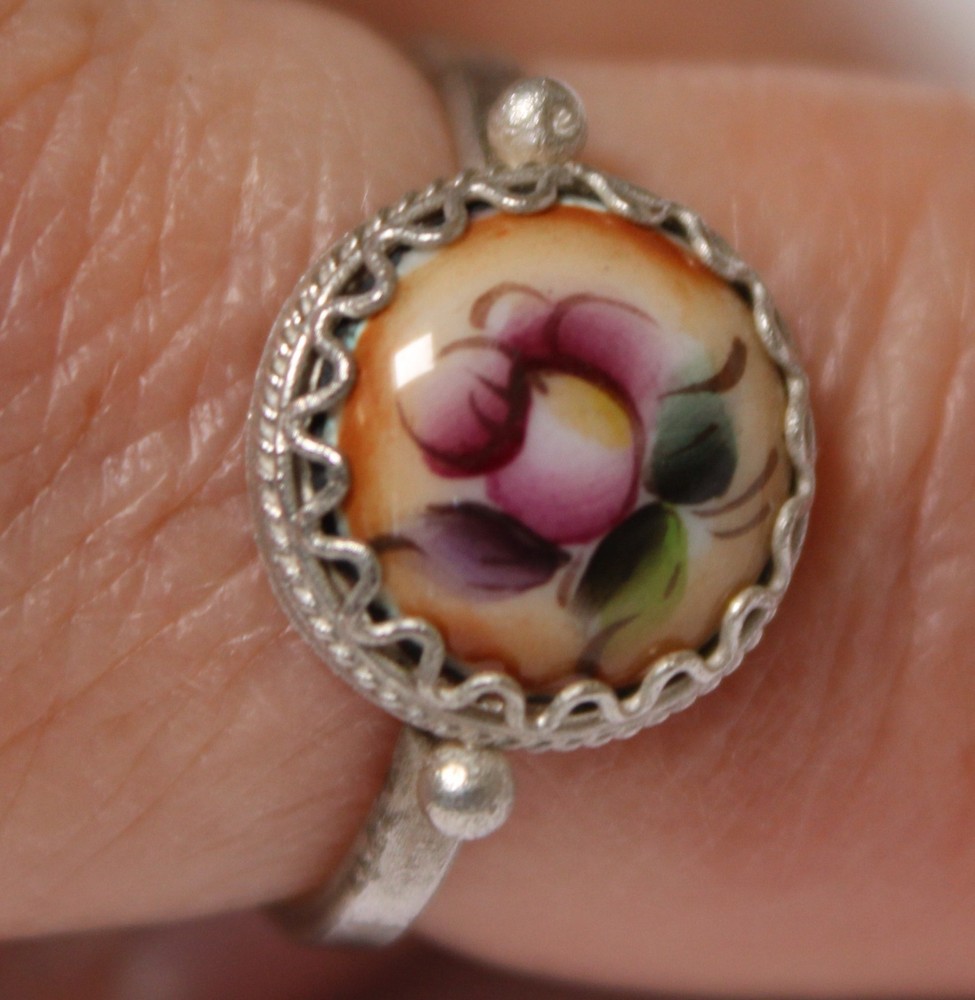 Vintage Russian Hand Painted Enamel Rings 4 Variation Finift Technique #7,12,87