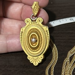 ANTIQUE c1860-1880 VICTORIAN 22K 15.6g ROLLED GOLD PHOTO PENDANT 12K GF CHAIN 22