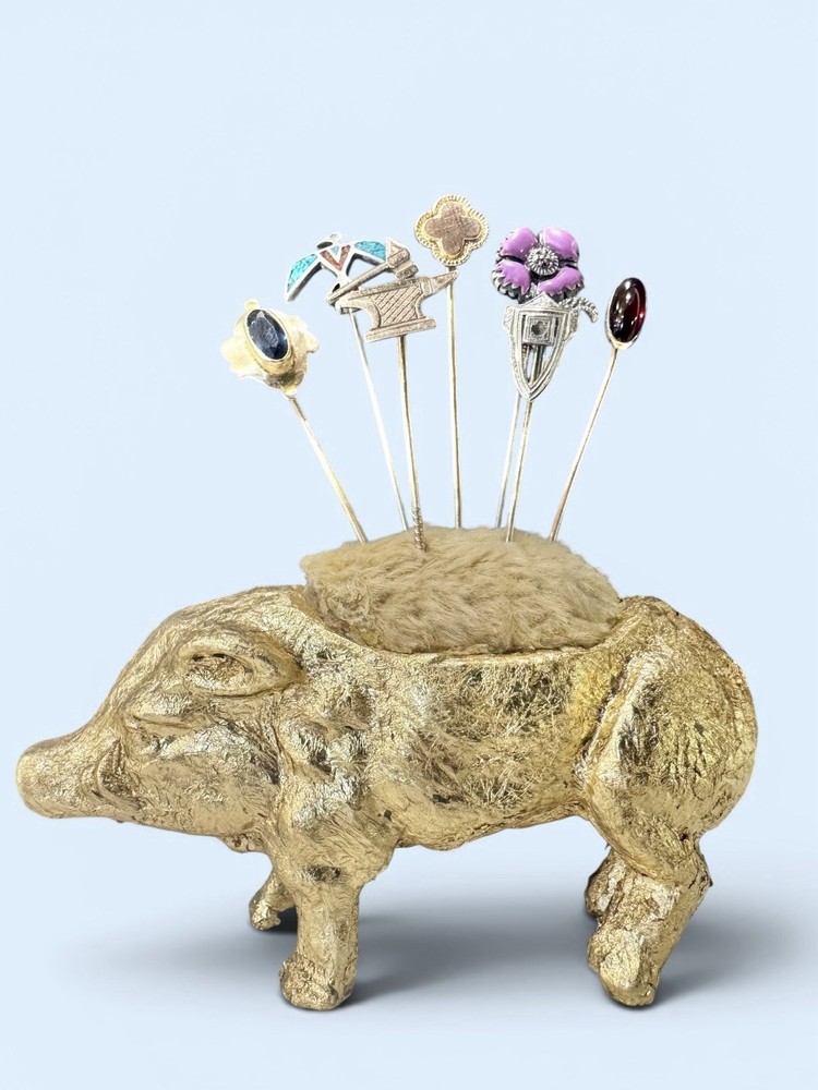 Vintage Stick Pin Lot With Boar Pin Cushion