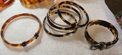 Vintage All Faux Tortoise Shell Lucite Old Plastic Bangle Cuff Bracelet Big Lot
