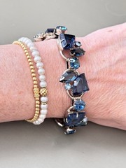 Vintage Verified JULIANA Blue Glass Pie Cut Bracelet, Brooch & Earring Set