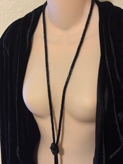 Handmade black glass bead rope necklace belt (a la YSL style) vintage early 90s