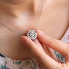 Floral Halo Wedding Pendant 2.1 Ct Round Simulated Diamond 14K White Gold Over