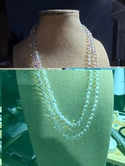 Vintage 48″ AB Crystal Glass Bead Necklace Faceted 8mm Aurora Borealis Long