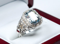 Antique Solid Silver Men’s Signet Ring Natural 5.50 ct Aquamarine Blue, 59