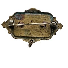 Antique Victorian Art Nouveau Sash Pin Brooch Red Cabochon Brass Real Authentic