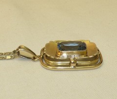 Antique Art Deco 835 Silver & Blue Spinel Pendant Necklace 19 1/2″ Snail Chain