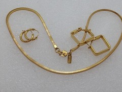 Signed MONET Square Snake Chain Necklace & Square Hoop & Small Hoop Earrings Lot