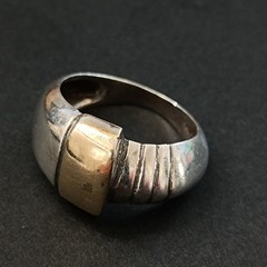 Vintage Silver Rolled Gold Modernist Dome Bשמג Ring Asymmetric Architectural 925