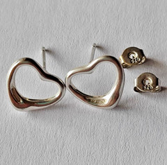 Vintage 925 Sterling Silver Open Heart Stud Earrings 1.8g Women’s Jewelry