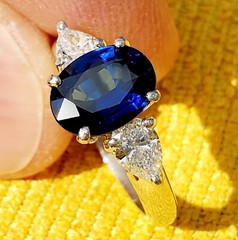 Original EARTH MINED SAPPHIRE DIAMOND Deco Engagement Ring PLATINUM Solitaire 5
