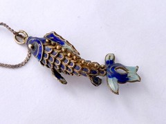Blue Cloisonne & Vermeil Koi Fish Charm Bracelet and Hoop Earrings: China Export