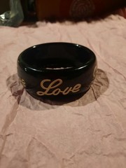 Vintage Black Love Bangle Bracelet Ed Hardy Era Y2K White Cursive Lettering