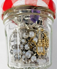 Small jewelry jar Vintage to now, all wearable no junk 8 items in jar #2