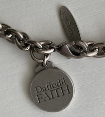 Old Forge Pewter Oval Link Bracelet Daffodil Faith Adjustable 8.5in w/ Charm 20g