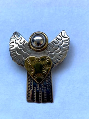 925 Sterling Silver Vintage Two Tone Love Heart Angel Brooch Pin Pendant