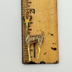 Green Eyed Gold Tone Gazelle Ornate Brooch Pin