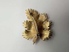 Vintage Gold Leaf Faux Pearl Mid Century Modern Brooch 4.5cm BB15