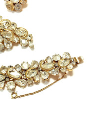 KRAMER NY Gold Tone Half Circle Clear Rhinestone Bracelet, Brooch & Earring Set