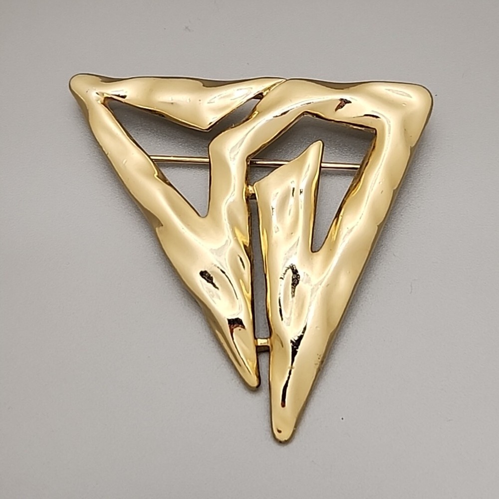 Vintage Torino Brooch Abstract Triangular Brutalist Gold Tone 2″