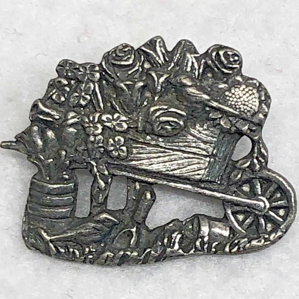 Wheelbarrow Cart With Roses Birds And Blooms Pin Brooch Garden Lim Ed Vtg 2001