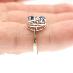 14k Solid White Gold Natural Blue Sapphire and Diamond YINYANG Ring Size 7.5
