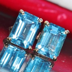 14k yellow gold earrings 3.0ct London blue topaz stud vintage handmade 1.5gr
