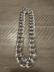 Large Vintage 925 Mexican Taxco Modernist Sterling Silver Curb Link Necklace