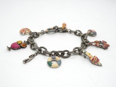 Vintage Cookie Lee Signed Beach Bikini Sandal Enamel Charms Silver Tone Bracelet