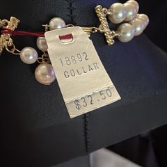 Vintage Marvella Pearl Double Strand Rhinestone Choker Necklace w/original tag