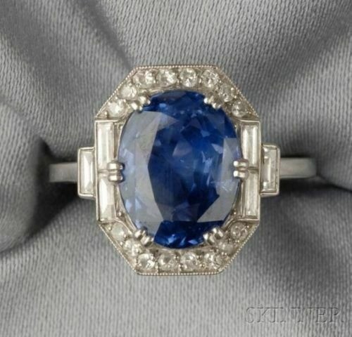 Art Deco Antique Vintage 4.50 Ct Natural Sapphire Engagement Ring 925 Silver