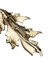 Vintage Gold Tone Cream Color Enamel Leaf Brooch Pin Rhinestone Center Garden