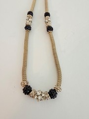 VCLM Gold Tone Mesh Necklace Black Crystal Rhinestone Statement Necklace
