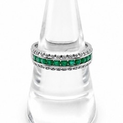 14K WHITE GOLD .55CTW EMERALD & .10CTW SI2 DIAMOND HALF BAND – SIZE 7