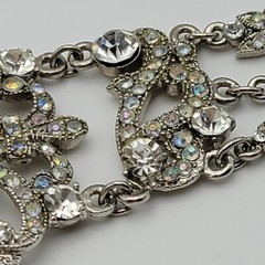 VCLM Aurora Borealis Crystal Chain Bracelet Silver-Tone Floral 8″ Lobster Clasp