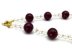 Vintage Art Deco Round Almandine Garnet Beads & Clear Glass Beads 17″ Necklace