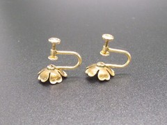 Van Dell Rose Petal Earrings Turquoise Blue Rhinestone Screw Back 12K GF Vintage